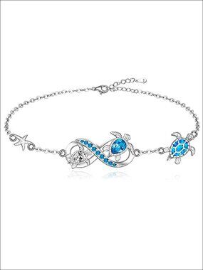 Sterling Silver Sea Turtle Charm Bracelet Adjustable Beach Jewelry